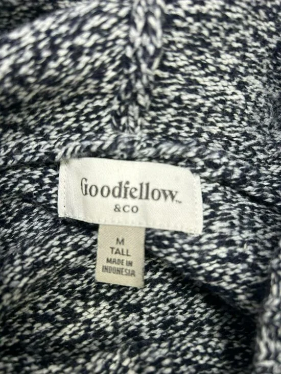 Goodfellow & Co Hooded Knit Sweater Medium Tall Navy & White Cotton/Nylon Blend - Picture 2 of 5